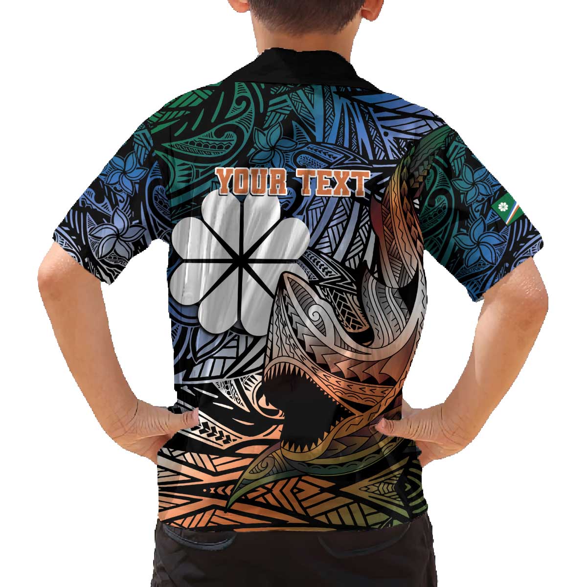 Personalised Kwajalein Atoll Family Matching Puletasi and Hawaiian Shirt Polynesian Shark Tattoo Gradient Vibes LT14 - Polynesian Pride