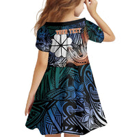 Personalised Kwajalein Atoll Family Matching Short Sleeve Bodycon Dress and Hawaiian Shirt Polynesian Shark Tattoo Gradient Vibes LT14 - Polynesian Pride