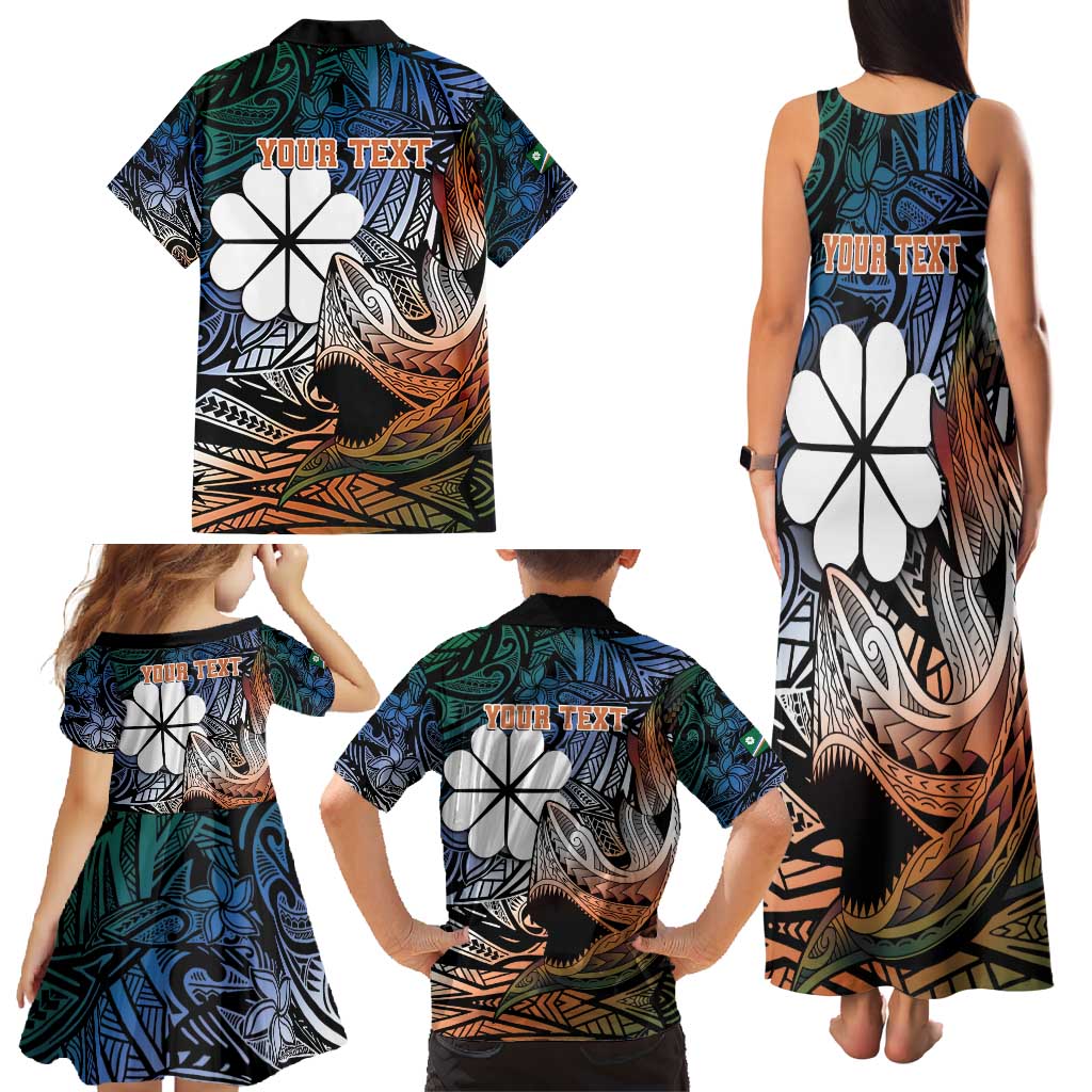 Personalised Kwajalein Atoll Family Matching Tank Maxi Dress and Hawaiian Shirt Polynesian Shark Tattoo Gradient Vibes