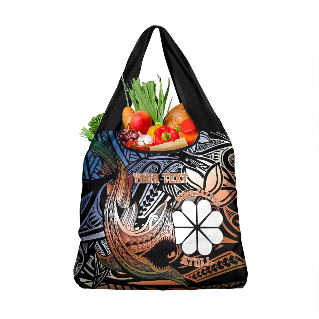 Personalised Kwajalein Atoll Grocery Bag Polynesian Shark Tattoo Gradient Vibes