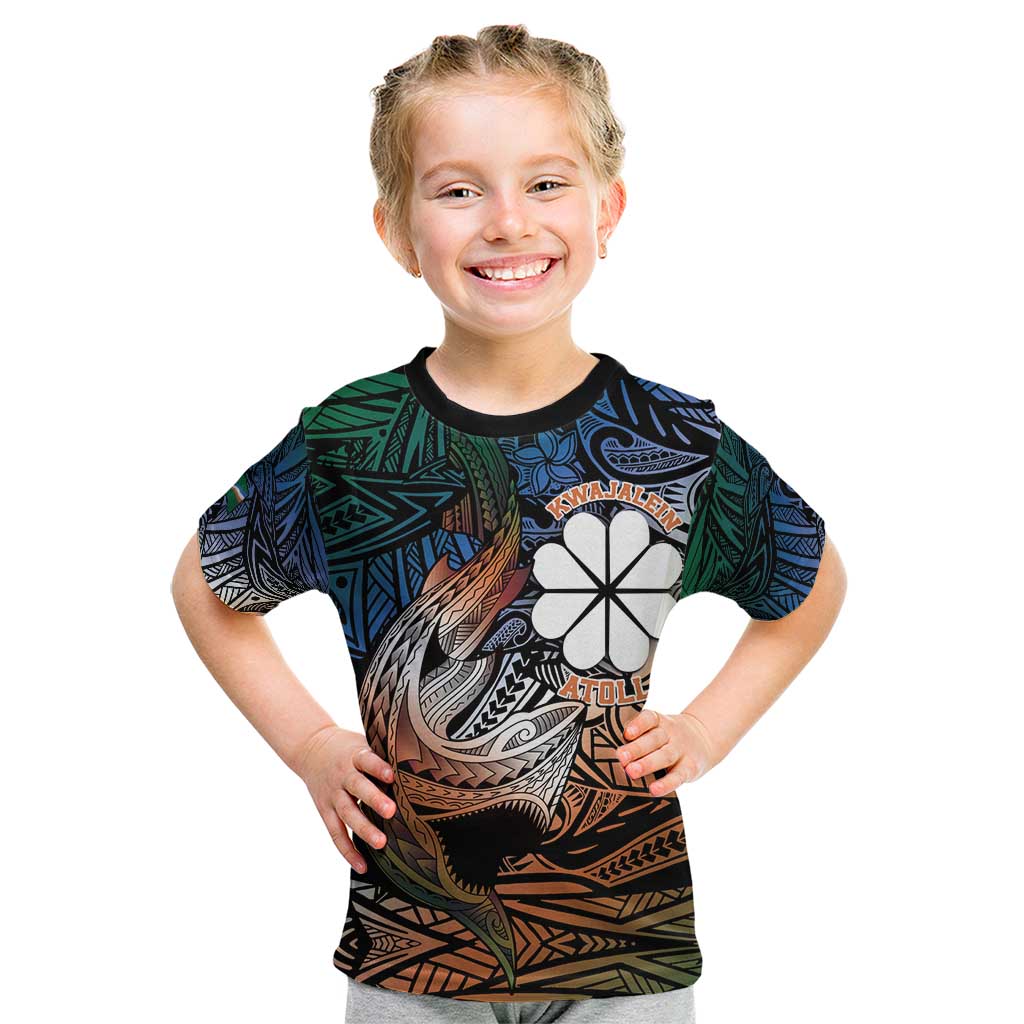 Personalised Kwajalein Atoll Kid T Shirt Polynesian Shark Tattoo Gradient Vibes