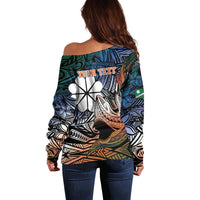 Personalised Kwajalein Atoll Off Shoulder Sweater Polynesian Shark Tattoo Gradient Vibes