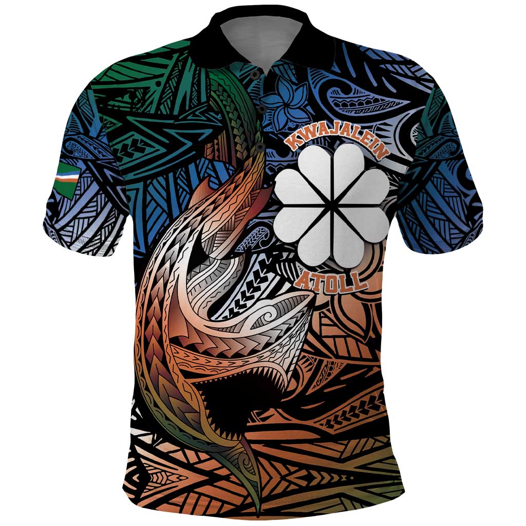 Personalised Kwajalein Atoll Polo Shirt Polynesian Shark Tattoo Gradient Vibes LT14 Black - Polynesian Pride