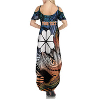 Personalised Kwajalein Atoll Summer Maxi Dress Polynesian Shark Tattoo Gradient Vibes