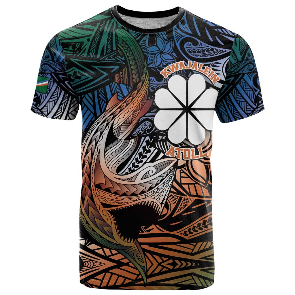 Personalised Kwajalein Atoll T Shirt Polynesian Shark Tattoo Gradient Vibes