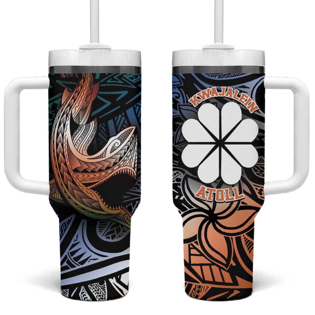 Kwajalein Atoll Tumbler With Handle Polynesian Shark Tattoo Gradient Vibes