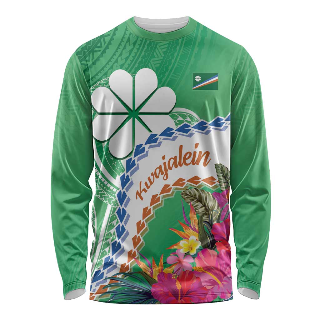 Marshall Islands Kwajalein Atoll Long Sleeve Shirt Curves Polynesian Mix Tropical Flowers