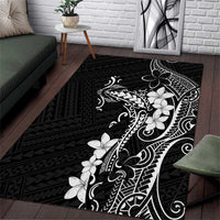 Black Hawaii Area Rug Hammerhead Shark Tattoo Curve Polynesian - Polynesian Pride
