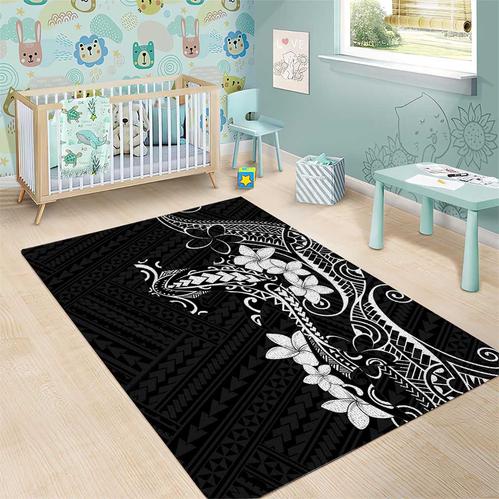 Black Hawaii Area Rug Hammerhead Shark Tattoo Curve Polynesian - Polynesian Pride