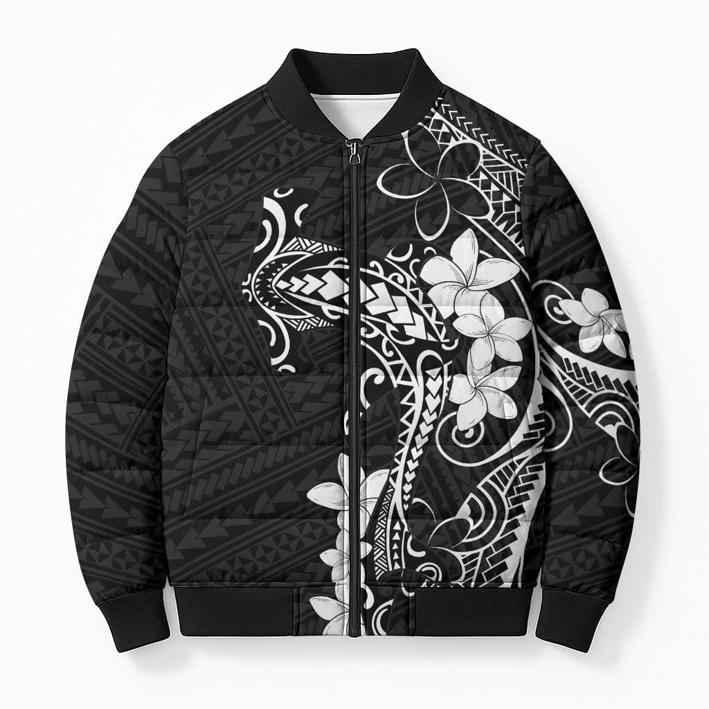 Black Hawaii Bomber Puffer Jacket Hammerhead Shark Tattoo Curve Polynesian - Polynesian Pride