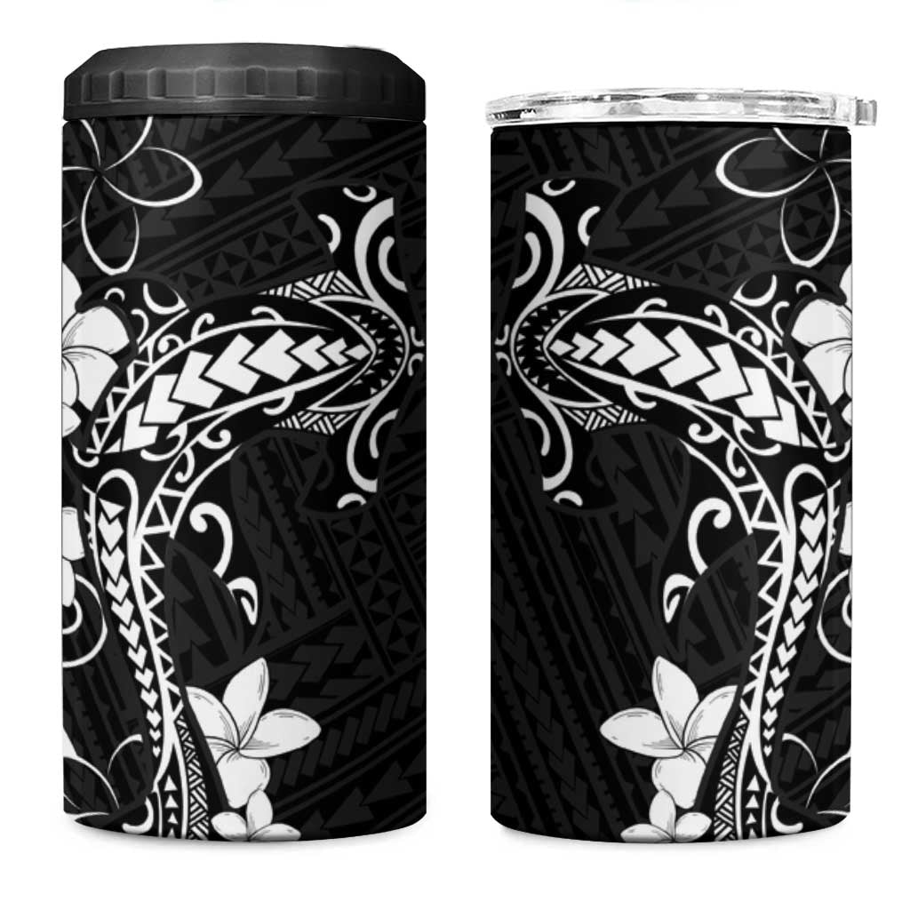 Black Hawaii 4 in 1 Can Cooler Tumbler Hammerhead Shark Tattoo Curve Polynesian - Polynesian Pride