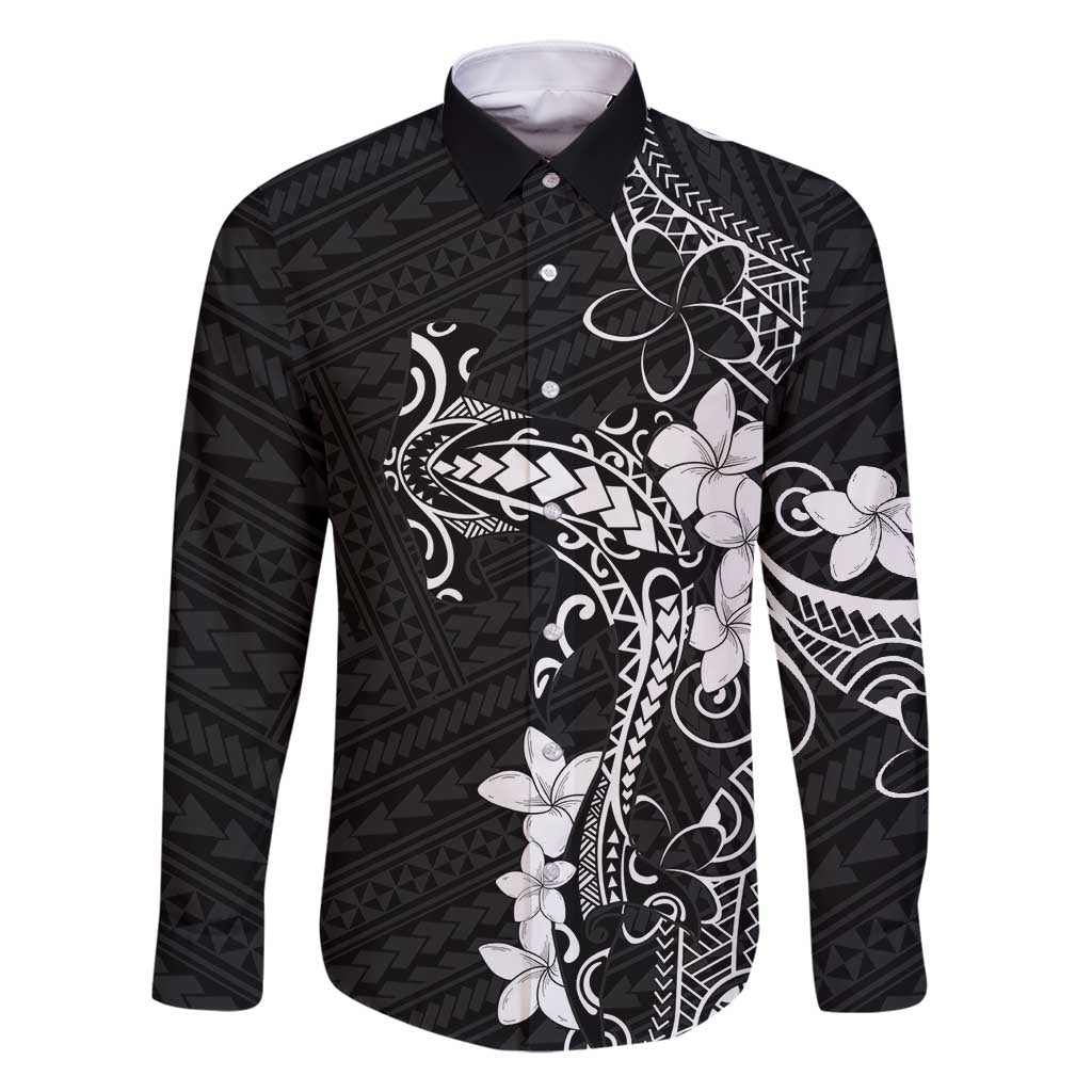 Black Hawaii Family Matching Long Sleeve Bodycon Dress and Hawaiian Shirt Hammerhead Shark Tattoo Curve Polynesian LT14 Dad's Shirt - Long Sleeve Black - Polynesian Pride
