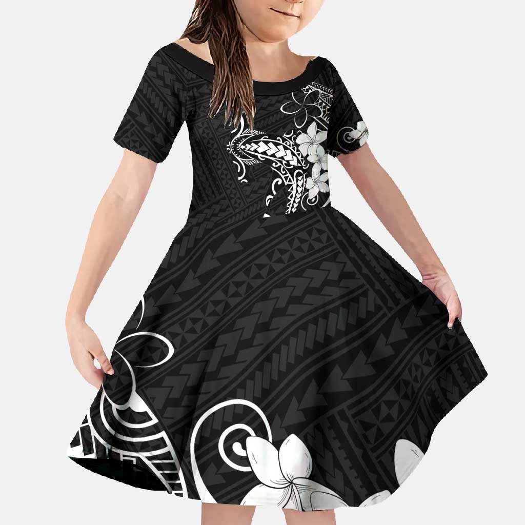 Black Hawaii Family Matching Mermaid Dress and Hawaiian Shirt Hammerhead Shark Tattoo Curve Polynesian LT14 Daughter's Dress Black - Polynesian Pride