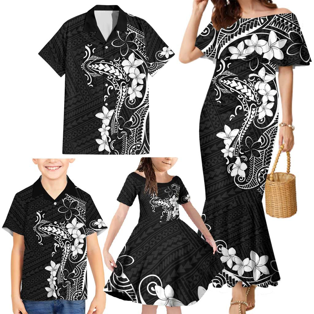 Black Hawaii Family Matching Mermaid Dress and Hawaiian Shirt Hammerhead Shark Tattoo Curve Polynesian - Polynesian Pride