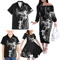 Black Hawaii Family Matching Off The Shoulder Long Sleeve Dress and Hawaiian Shirt Hammerhead Shark Tattoo Curve Polynesian - Polynesian Pride