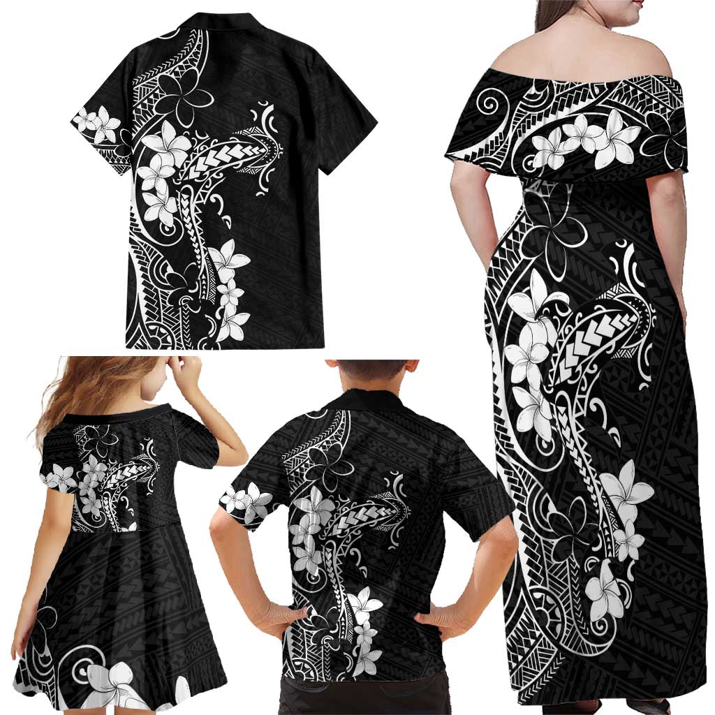Black Hawaii Family Matching Off Shoulder Maxi Dress and Hawaiian Shirt Hammerhead Shark Tattoo Curve Polynesian - Polynesian Pride