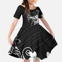 Black Hawaii Family Matching Short Sleeve Bodycon Dress and Hawaiian Shirt Hammerhead Shark Tattoo Curve Polynesian LT14 Daughter's Dress Black - Polynesian Pride