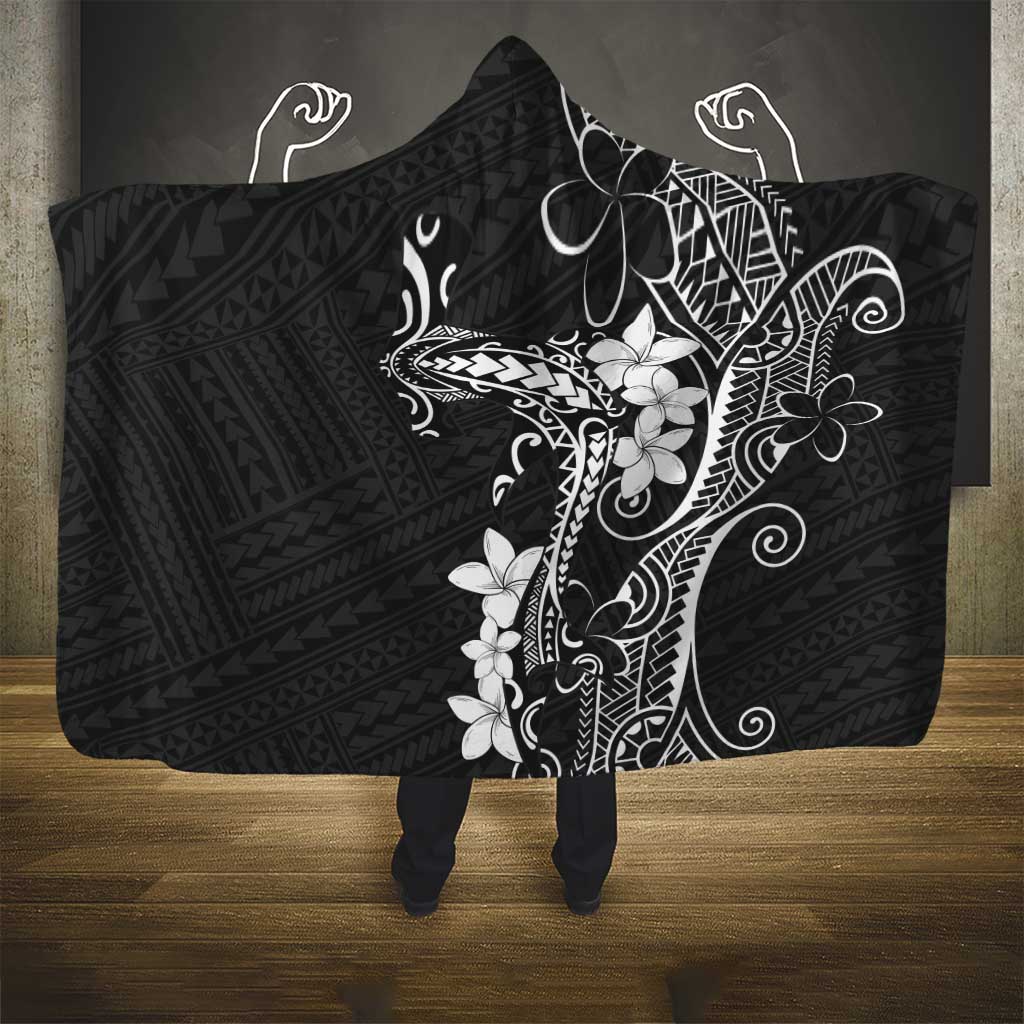 Black Hawaii Hooded Blanket Hammerhead Shark Tattoo Curve Polynesian - Polynesian Pride