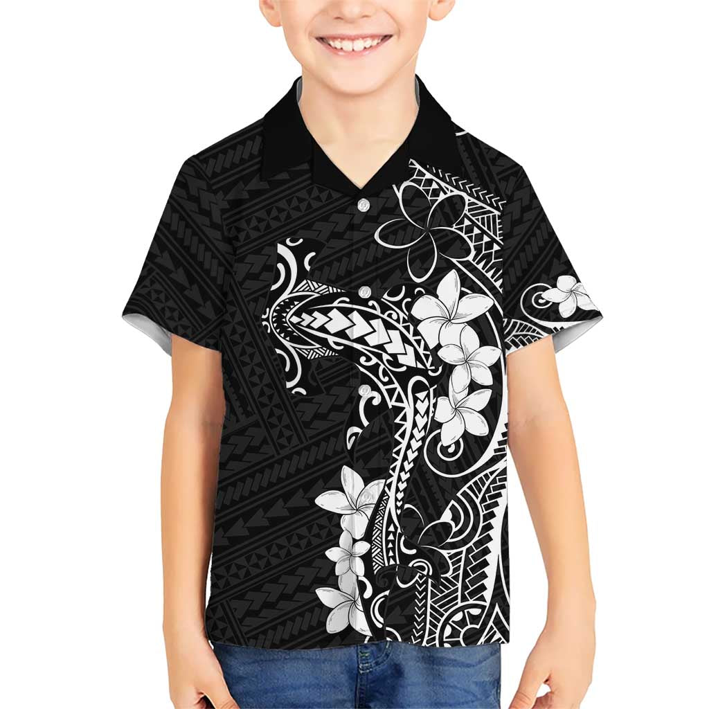 Black Hawaii Kid Hawaiian Shirt Hammerhead Shark Tattoo Curve Polynesian - Polynesian Pride