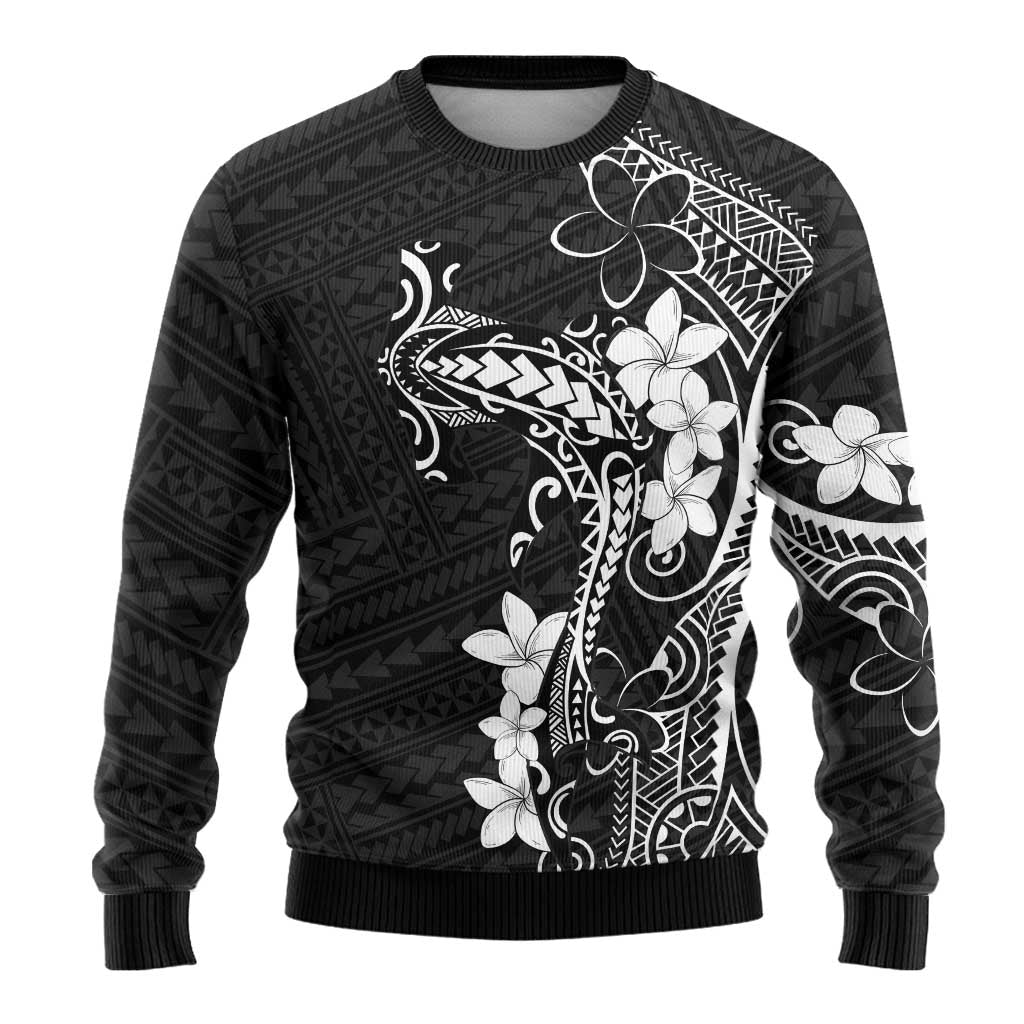 Black Hawaii Ugly Christmas Sweater Hammerhead Shark Tattoo Curve Polynesian - Polynesian Pride