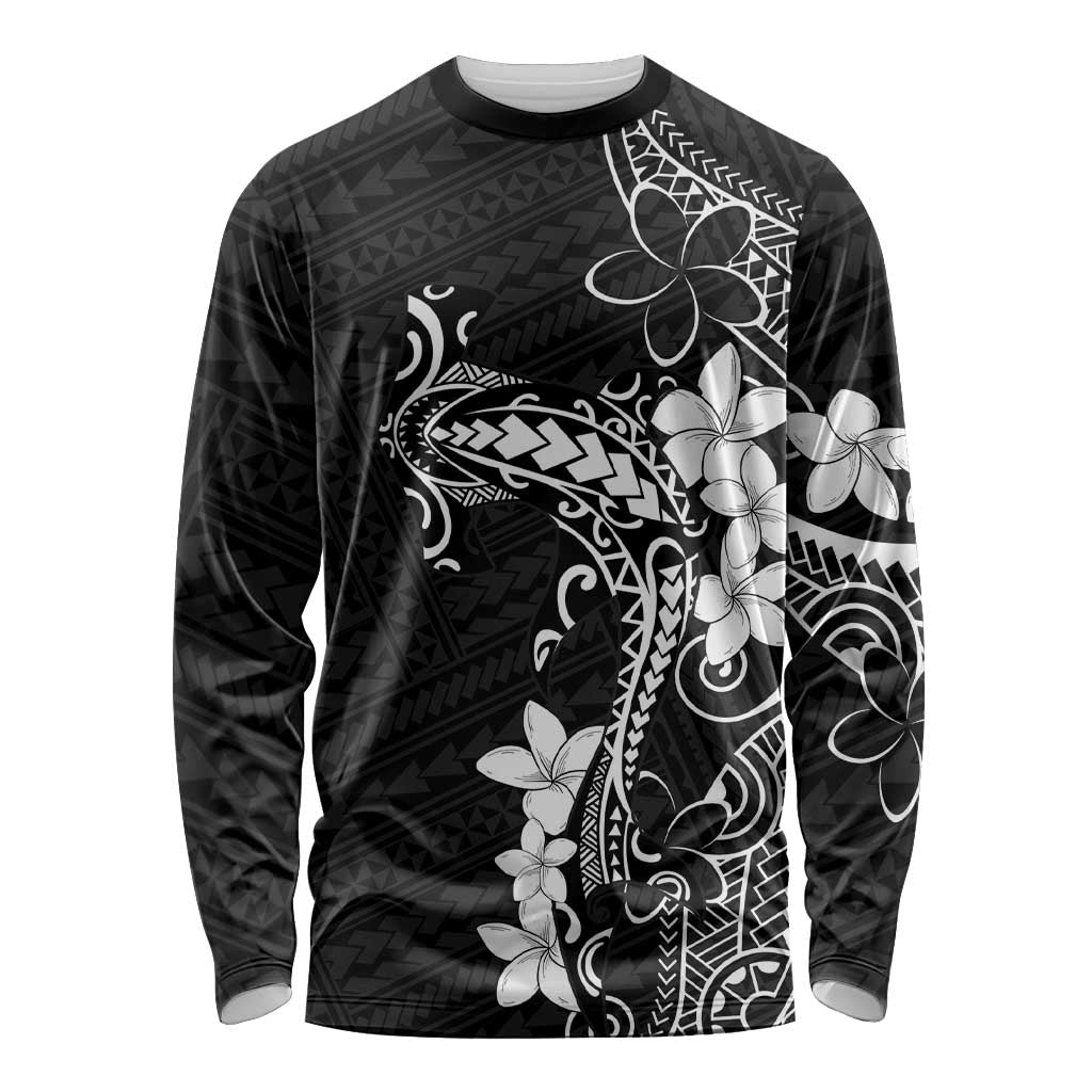 Black Hawaii Long Sleeve Shirt Hammerhead Shark Tattoo Curve Polynesian - Polynesian Pride