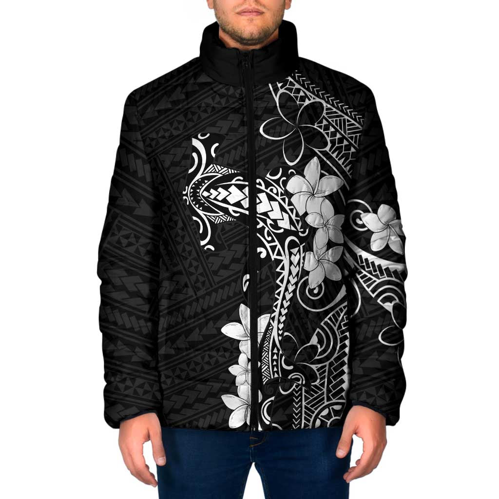 Black Hawaii Padded Jacket Hammerhead Shark Tattoo Curve Polynesian - Polynesian Pride