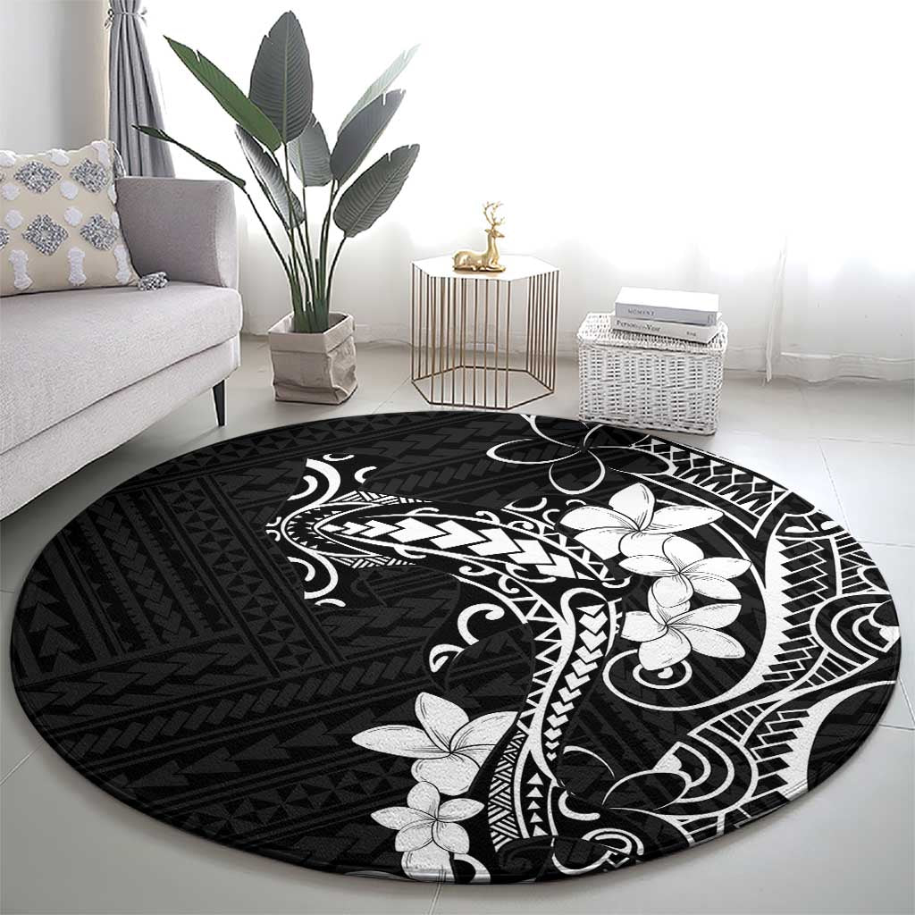 Black Hawaii Round Carpet Hammerhead Shark Tattoo Curve Polynesian - Polynesian Pride