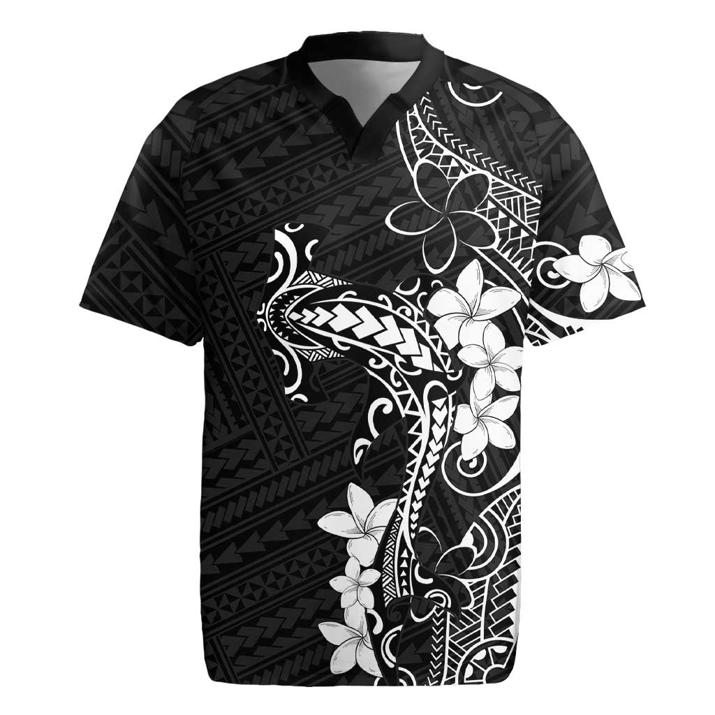 Black Hawaii Rugby Jersey Hammerhead Shark Tattoo Curve Polynesian - Polynesian Pride