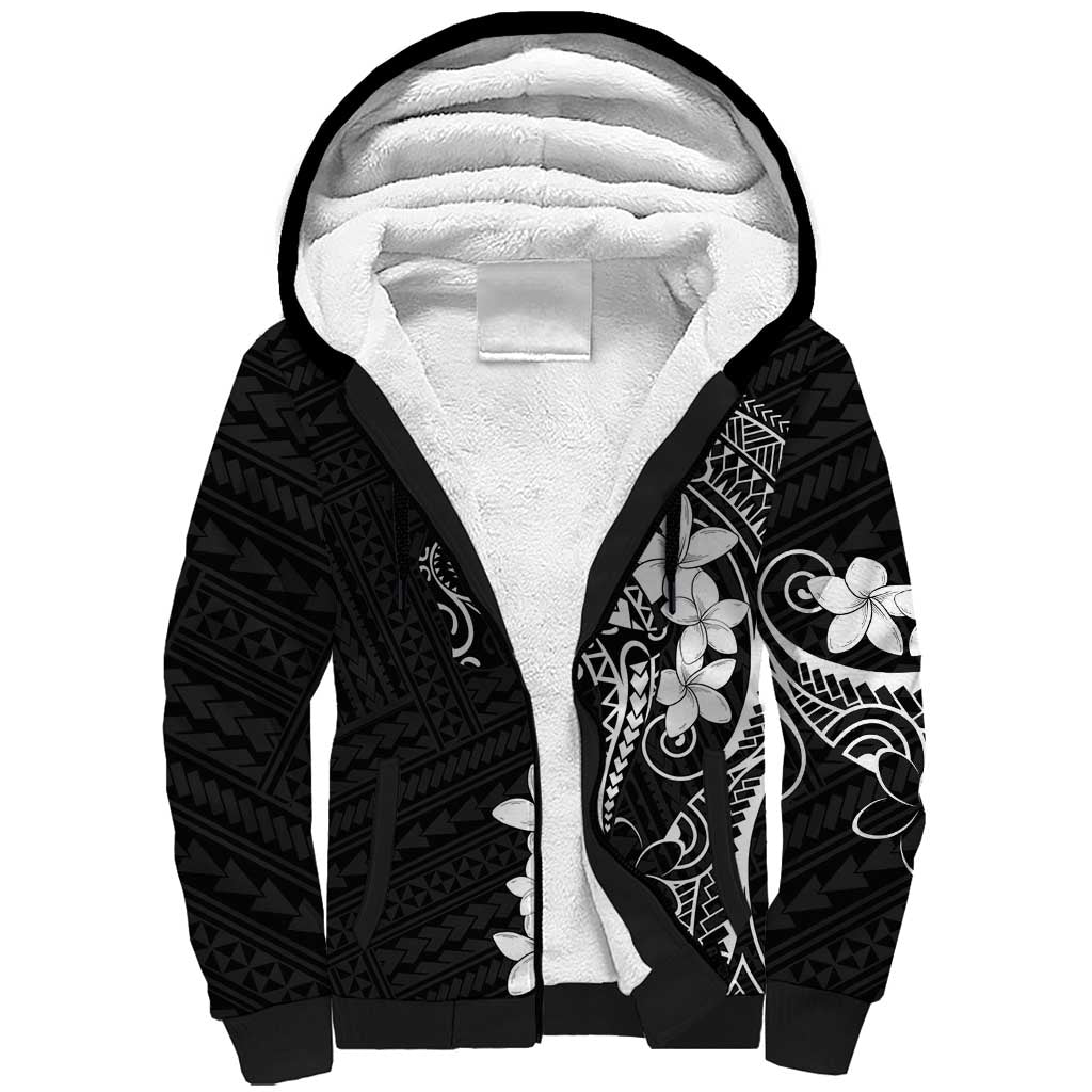 Black Hawaii Sherpa Hoodie Hammerhead Shark Tattoo Curve Polynesian - Polynesian Pride