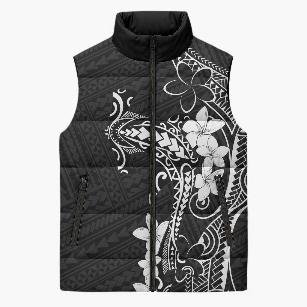 Black Hawaii Sleeveless Puffer Jacket Hammerhead Shark Tattoo Curve Polynesian - Polynesian Pride