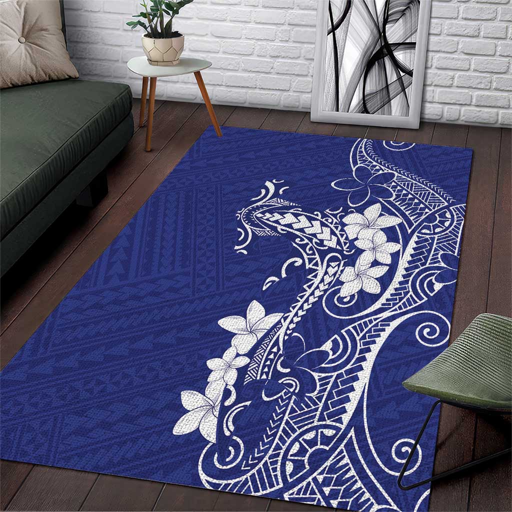 Blue Hawaii Area Rug Hammerhead Shark Tattoo Curve Polynesian - Polynesian Pride