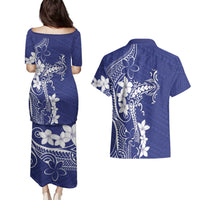 Blue Hawaii Couples Matching Puletasi and Hawaiian Shirt Hammerhead Shark Tattoo Curve Polynesian - Polynesian Pride