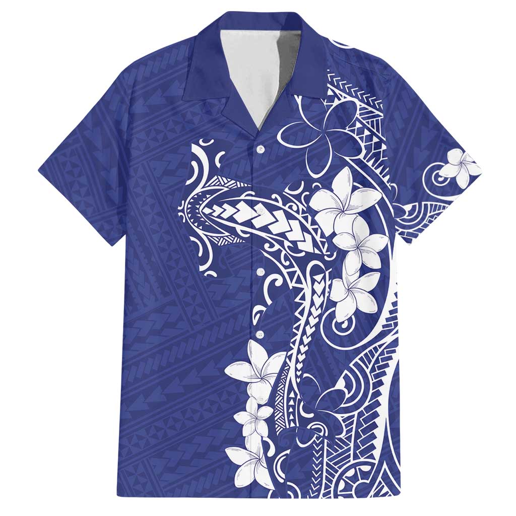 Blue Hawaii Family Matching Long Sleeve Bodycon Dress and Hawaiian Shirt Hammerhead Shark Tattoo Curve Polynesian LT14 Dad's Shirt - Short Sleeve Blue - Polynesian Pride