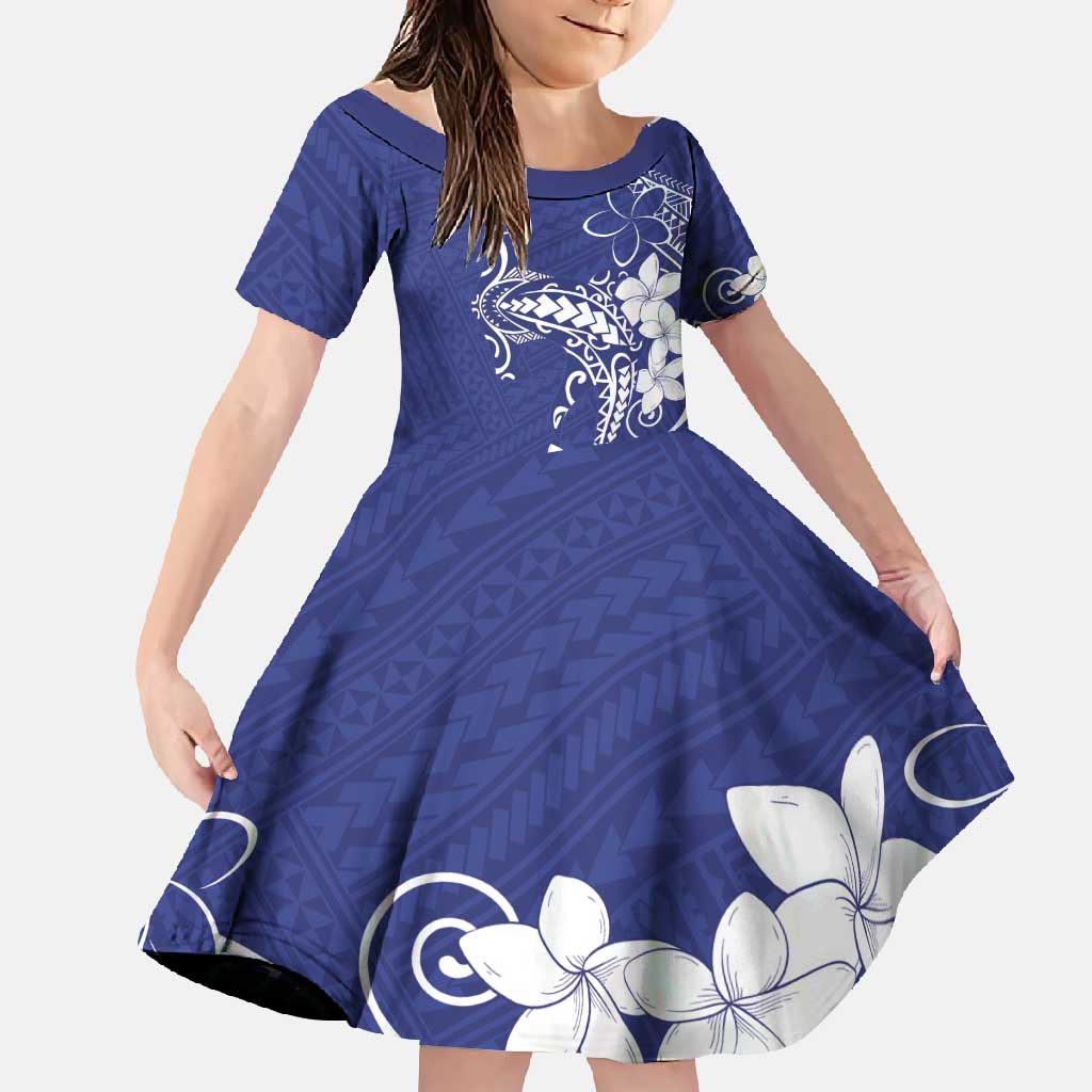 Blue Hawaii Family Matching Mermaid Dress and Hawaiian Shirt Hammerhead Shark Tattoo Curve Polynesian LT14 Daughter's Dress Blue - Polynesian Pride