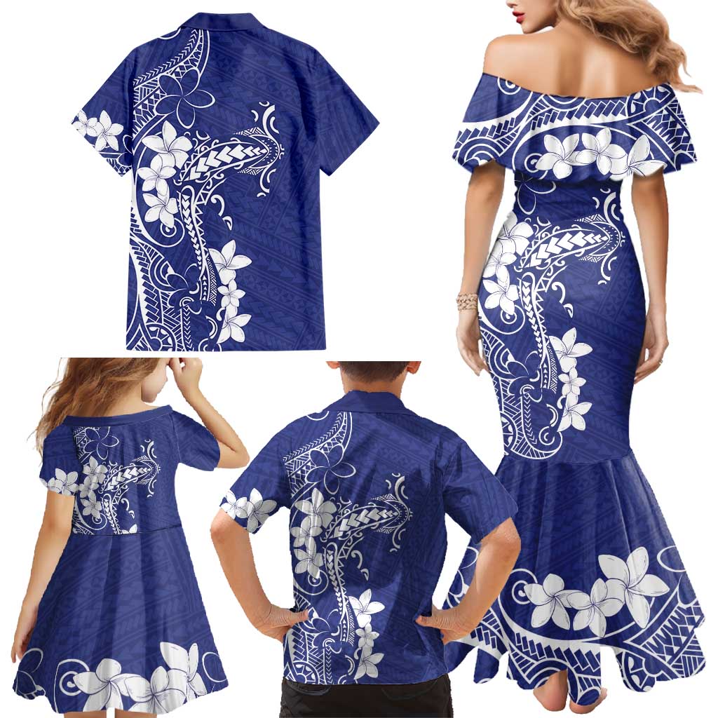 Blue Hawaii Family Matching Mermaid Dress and Hawaiian Shirt Hammerhead Shark Tattoo Curve Polynesian LT14 - Polynesian Pride
