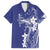 Blue Hawaii Family Matching Off The Shoulder Long Sleeve Dress and Hawaiian Shirt Hammerhead Shark Tattoo Curve Polynesian - Polynesian Pride