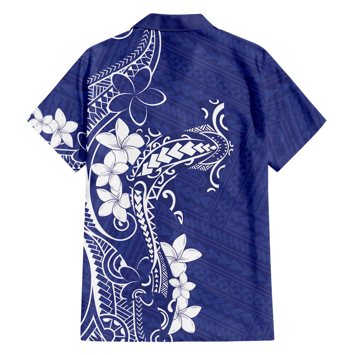 Blue Hawaii Family Matching Off The Shoulder Long Sleeve Dress and Hawaiian Shirt Hammerhead Shark Tattoo Curve Polynesian - Polynesian Pride