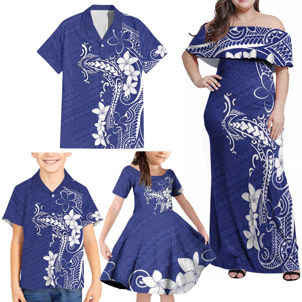 Blue Hawaii Family Matching Off Shoulder Maxi Dress and Hawaiian Shirt Hammerhead Shark Tattoo Curve Polynesian - Polynesian Pride