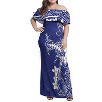 Blue Hawaii Family Matching Off Shoulder Maxi Dress and Hawaiian Shirt Hammerhead Shark Tattoo Curve Polynesian - Polynesian Pride