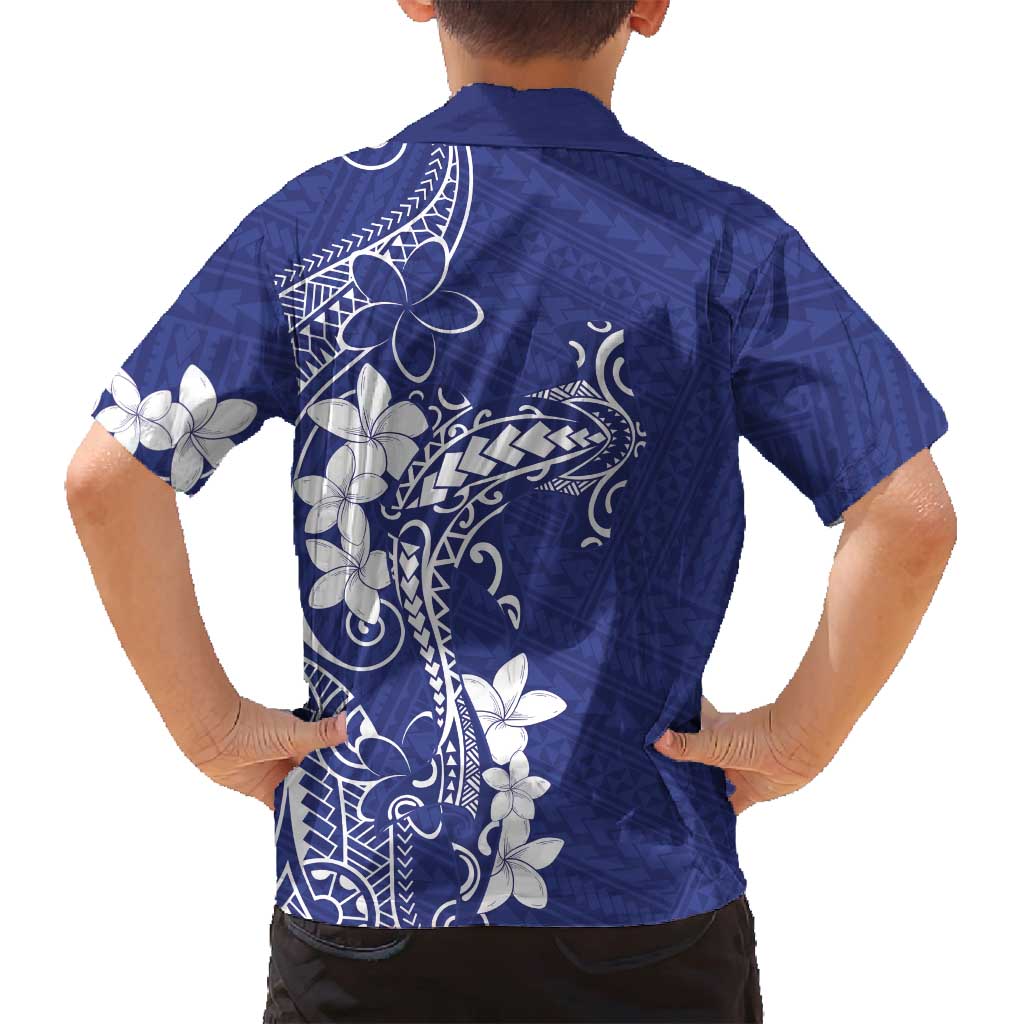 Blue Hawaii Family Matching Puletasi and Hawaiian Shirt Hammerhead Shark Tattoo Curve Polynesian - Polynesian Pride