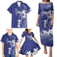 Blue Hawaii Family Matching Puletasi and Hawaiian Shirt Hammerhead Shark Tattoo Curve Polynesian - Polynesian Pride