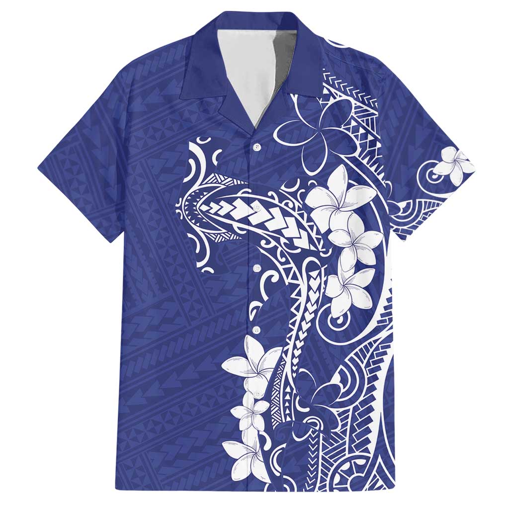 Blue Hawaii Family Matching Short Sleeve Bodycon Dress and Hawaiian Shirt Hammerhead Shark Tattoo Curve Polynesian LT14 Dad's Shirt - Short Sleeve Blue - Polynesian Pride