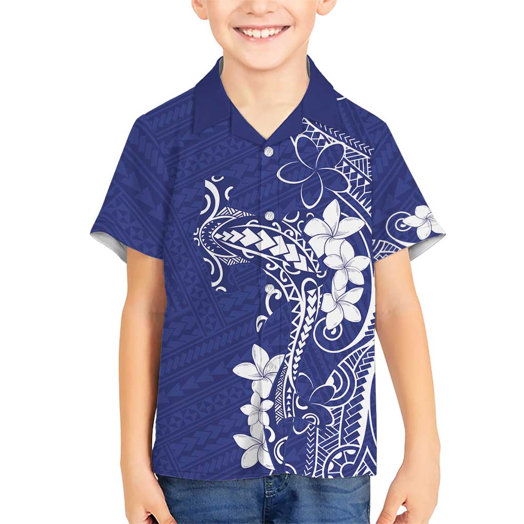 Blue Hawaii Family Matching Short Sleeve Bodycon Dress and Hawaiian Shirt Hammerhead Shark Tattoo Curve Polynesian LT14 Son's Shirt Blue - Polynesian Pride