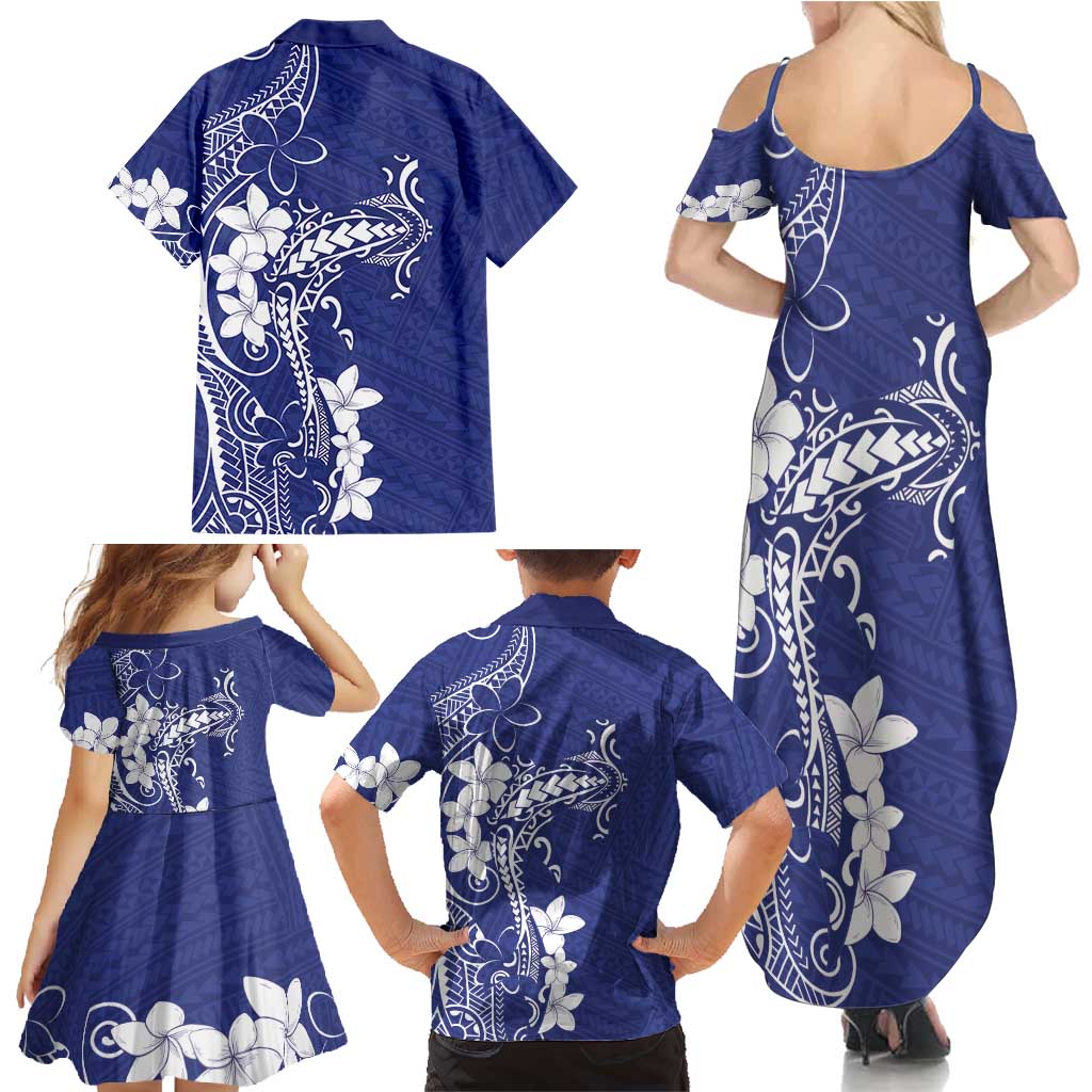 Blue Hawaii Family Matching Summer Maxi Dress and Hawaiian Shirt Hammerhead Shark Tattoo Curve Polynesian - Polynesian Pride