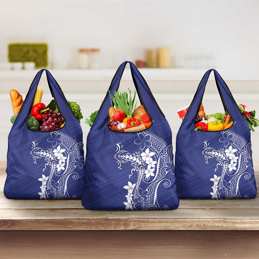 Blue Hawaii Grocery Bag Hammerhead Shark Tattoo Curve Polynesian - Polynesian Pride