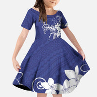 Blue Hawaii Kid Short Sleeve Dress Hammerhead Shark Tattoo Curve Polynesian - Polynesian Pride