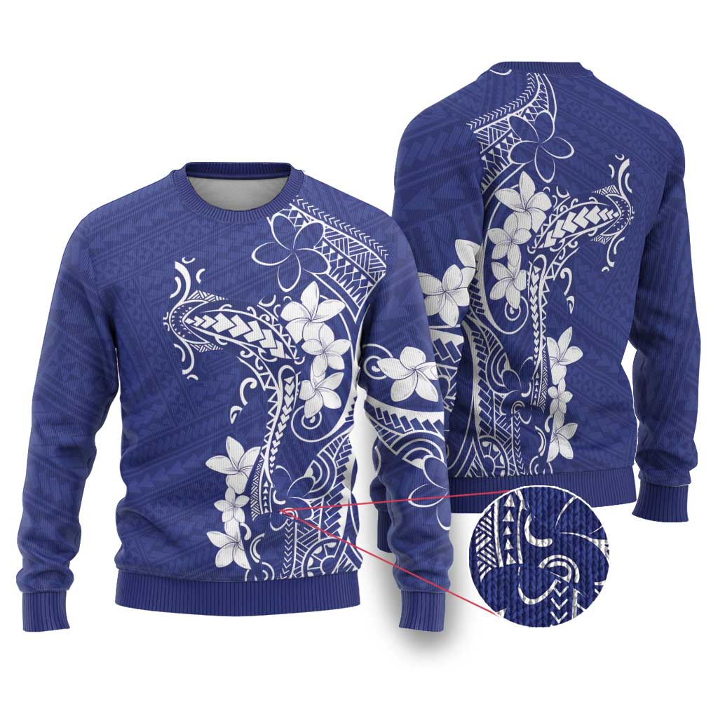 Blue Hawaii Ugly Christmas Sweater Hammerhead Shark Tattoo Curve Polynesian - Polynesian Pride