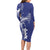 Blue Hawaii Long Sleeve Bodycon Dress Hammerhead Shark Tattoo Curve Polynesian - Polynesian Pride