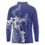 Blue Hawaii Long Sleeve Polo Shirt Hammerhead Shark Tattoo Curve Polynesian - Polynesian Pride