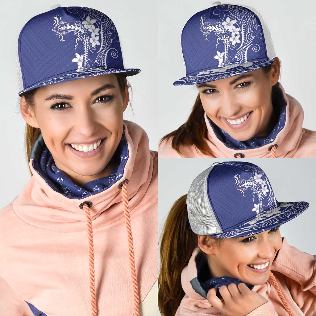 Blue Hawaii Mesh Trucker Cap Hammerhead Shark Tattoo Curve Polynesian - Polynesian Pride